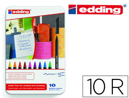 [1200-10-S] ROTULADOR EDDING PUNTA FIBRA 1200 CAJA METALICA 10 UNIDADES COLORES SURTIDOS PUNTA REDONDA 0,5 MM