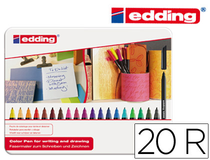 [1200-20-S] ROTULADOR EDDING PUNTA FIBRA 1200 CAJA METALICA 20 UNIDADES COLORES SURTIDOS PUNTA REDONDA 0,5 MM