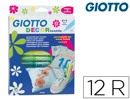 [F49490000] ROTULADOR GIOTTO DECOR TEXTILE PARA CAMISETAS CAJA DE 12 UNIDADES COLORES SURTIDOS