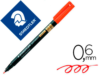 [319 F-2] ROTULADOR LUMOCOLOR STAEDTLER RETROPROYECCION PUNTA DE FIBRA PERMANENTE 319-2 ROJO PUNTA FINA REDONDA 0.6 MM