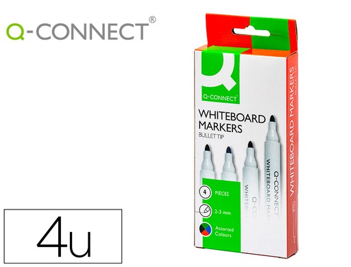 [KF26038] ROTULADOR Q-CONNECT PIZARRA BLANCA CAJA 4 COLORES SURTIDOS PUNTA REDONDA 3 MM