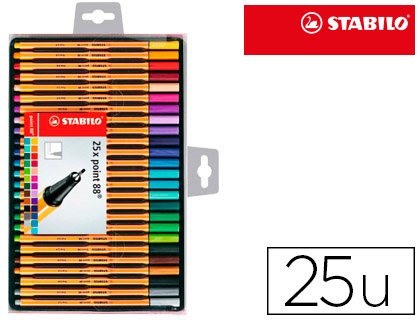 [8825-1] ROTULADOR STABILO PUNTA DE FIBRA POINT 88 ESTUCHE DE 25 UNIDADES COLORES SURTIDOS