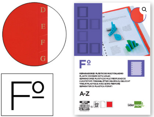 [SP03] SEPARADOR LIDERPAPEL PLASTICO ALFABETICO A-Z FOLIO 16 TALADROS JUEGO