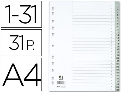 [KF01898] SEPARADOR NUMERICO Q-CONNECT PLASTICO 1-31 JUEGO DE 31 SEPARADORES DIN A4 -MULTITALADRO