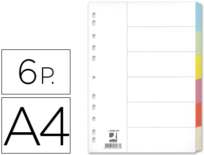 [KF00187] SEPARADOR Q-CONNECT CARTULINA JUEGO DE 6 SEPARADORES DIN A4 MULTITALADRO