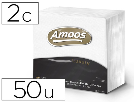 [T622501] SERVILLETA CELULOSA AMOOS LUXURY 40X40 CM 2 CAPAS PAQUETE DE 50 UNIDADES