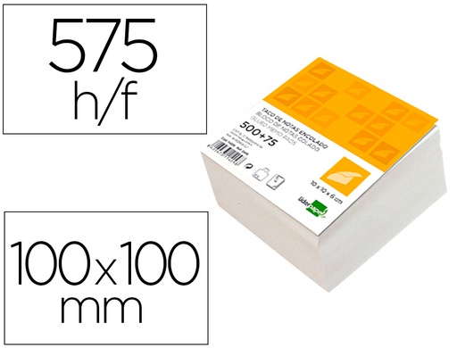 [TA01] TACO PAPEL LIDERPAPEL ENCOLADO BLANCO 500+75 HOJAS 100X100X60 MM 80 GR