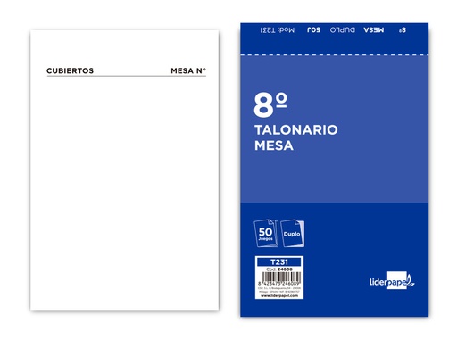 [T231] TALONARIO LIDERPAPEL CAMARERO MESA OCTAVO ORIGINAL Y COPIA 231 PAPEL AUTOCOPIANTE