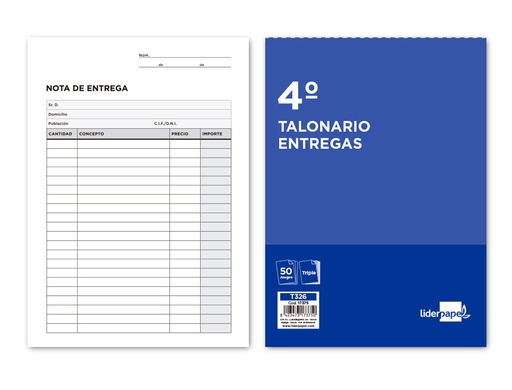 [T326] TALONARIO LIDERPAPEL ENTREGAS CUARTO ORIGINAL Y 2 COPIAS T326