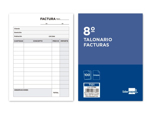 [T101] TALONARIO LIDERPAPEL FACTURAS OCTAVO -SIN IVA- 101