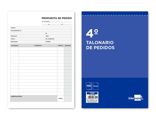 [T122] TALONARIO LIDERPAPEL PEDIDOS CUARTO ORIGINAL 122