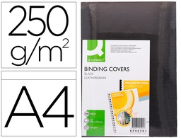 [KF00501] TAPA DE ENCUADERNACION Q-CONNECT CARTON DIN A4 NEGRO SIMIL PIEL 250 GR CAJA DE 100 UNIDADES