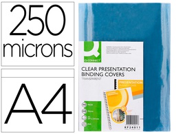 [KF24011] TAPA DE ENCUADERNACION Q-CONNECT PVC DIN A4 INCOLORA 250 MC PAQUETE DE 100 UNIDADES