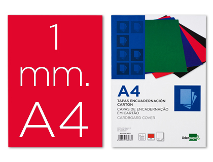 [TE03] TAPA ENCUADERNACION LIDERPAPEL CARTON A4 1MM ROJA PAQUETE DE 50 UNIDADES