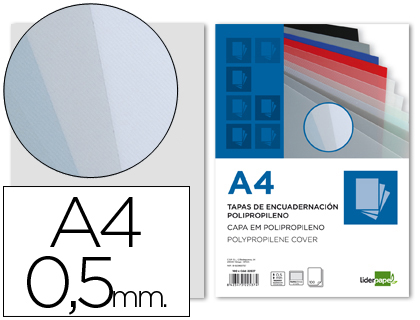 [TE07] TAPA ENCUADERNACION LIDERPAPEL POLIPROPILENO A4 0.5MM AHUMADA PAQUETE DE 100 UNIDADES