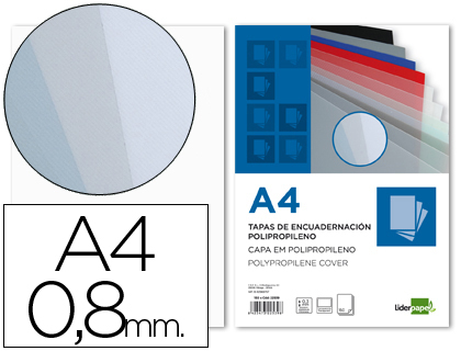 [TE16] TAPA ENCUADERNACION LIDERPAPEL POLIPROPILENO A4 0.8MM TRANSPARENTE PAQUETE DE 50 UNIDADES