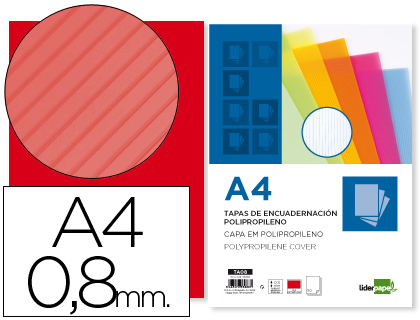 [TA08] TAPA ENCUADERNACION LIDERPAPEL POLIPROPILENO ONDULADO A4 0.8 MM ROJO PAQUETE DE 50 UNIDADES