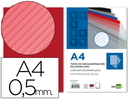 [TE19] TAPA ENCUADERNACION LIDERPAPEL POLIPROPILENO RAYADO A4 0.5MM ROJO PAQUETE DE 100 UNIDADES