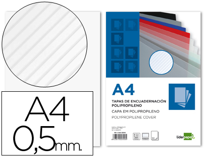 [TE20] TAPA ENCUADERNACION LIDERPAPEL POLIPROPILENO RAYADO A4 0.5MM TRANSPARENTE PAQUETE DE 100 UNIDADES