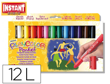 [10521] TEMPERA SOLIDA EN BARRA PLAYCOLOR POCKET ESCOLAR CAJA DE 12 COLORES SURTIDOS