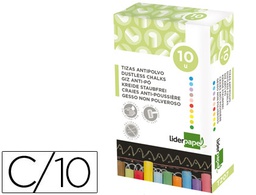 [TZ07] TIZA COLOR ANTIPOLVO LIDERPAPEL CAJA DE 10 UNIDADES COLORES SURTIDOS
