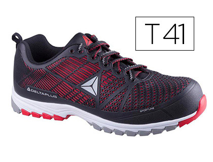 [DSPORSPNR41] ZAPATOS DE SEGURIDAD DELTAPLUS DE POLIURETANO Y MALLA AIREADA S1P NEGRO Y ROJO TALLA 41