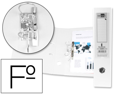 [AZ51] ARCHIVADOR DE PALANCA LIDERPAPEL FOLIO DOCUMENTA FORRADO PVC CON RADO LOMO 75MM BLANCO CON COMPRESOR