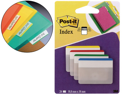 [70071425006] BANDERITAS SEPARADORAS RIGIDAS DISPENSADOR 4 COLORES POST-IT INDEX 686F-1 GRANDES 24 BANDERITAS