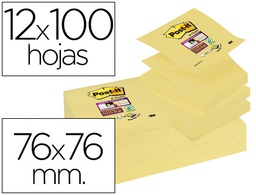 [70005197796] BLOC DE NOTAS ADHESIVAS QUITA Y PON POST-IT SUPER STICKY 76X76 MM ZIGZAG CON 12 BLOC AMARILLO CANARIO