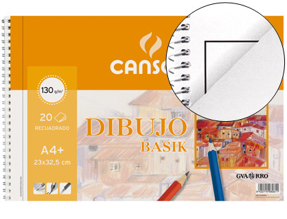 [C200408063] BLOC DIBUJO BASIK DIN A4+ ESPIRAL 23 X 32.5 CM 20 HOJAS MICROPERFORADO 2 TALADROS -CON RECUADRO