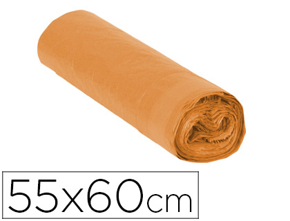 [18953] BOLSA BASURA DOMESTICA NARANJA CON AUTOCIERRE 55 X 60 CM ROLLO DE 15 UNIDADES
