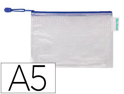 [509021] BOLSA MULTIUSOS TARIFOLD PVC DIN A5 APERTURA SUPERIOR CON CREMALLERA PORTABOLIGRAFO Y CORREA AZUL