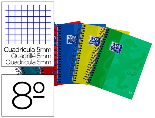 [400088285] CUADERNO ESPIRAL OXFORD EBOOK 4 TAPA EXTRADURA 8º 120 HOJAS CUADRICULA 5 MM COLORES SURTIDOS TOUCH