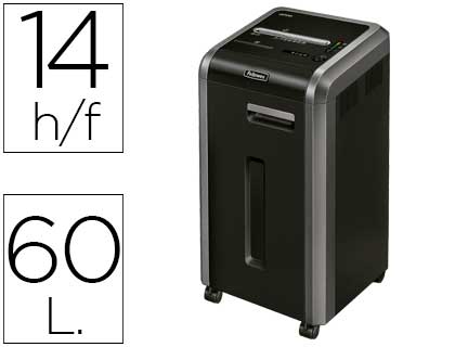 [4620101] DESTRUCTORA DE DOCUMENTOS FELLOWES 225MI CAPACIDAD DE CORTE 14H SEGURIDAD P5 CLIPS GRAPAS TARJETAS Y CD 60 LITROS