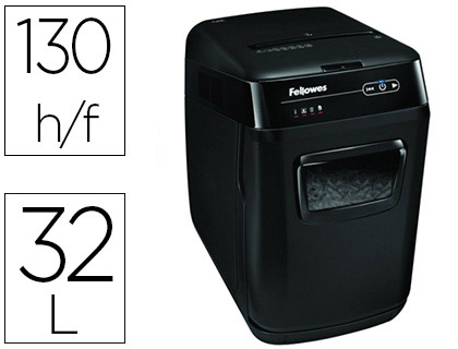[4680101] DESTRUCTORA DE DOCUMENTOS FELLOWES AUTOMAX 150C CAPACIDAD DE CORTE 150 HOJAS CLIPS GRAPAS TARJETAS Y CD 32L