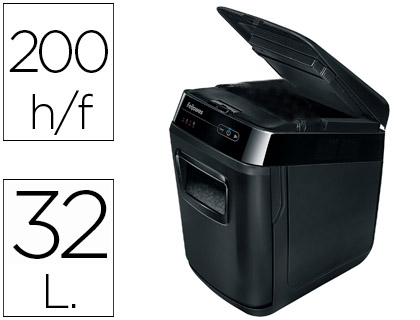 [4653601] DESTRUCTORA DE DOCUMENTOS FELLOWES AUTOMAX 200C CAPACIDAD DE CORTE 200 HOJAS DESTRUYE CLIPS TARJETAS Y CD