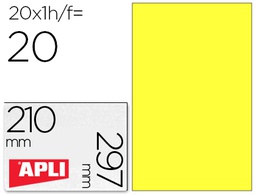 [2878] ETIQUETA ADHESIVA APLI 02878 TAMAÑO 210X297 MM PARA LASER FOTOCOPIADORA INK-JET CAJA CON20 HOJAS DIN A4 AMARILLO