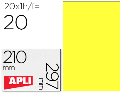 [2878] ETIQUETA ADHESIVA APLI 02878 TAMAÑO 210X297 MM PARA LASER FOTOCOPIADORA INK-JET CAJA CON 20 HOJAS DIN A4 AMARILLO