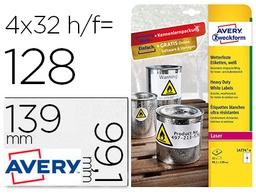 [L4774-8] ETIQUETA ADHESIVA AVERY POLIESTER BLANCO 99,1X139 MM PARA IMPRESORA LASER PACK DE 32 UNIDADES