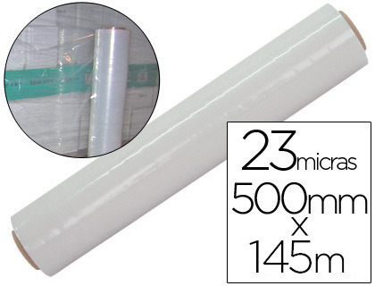 [PLA2023018TR] FILM EXTENSIBLE Q-CONNECT MANUAL ANCHO 500 MM LARGO 145 MT ESPESOR 23 MICRAS TRANSPARENTE