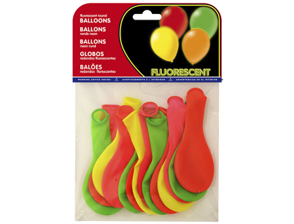 [26002(20002)] GLOBO 100% LATEX BIODEGRADABLE FLUORESCENTE BOLSA DE 15 UNIDADES COLORES SURTIDOS