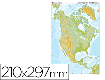 [7185-1] MAPA MUDO COLOR DIN A4 AMERICA DEL NORTE FISICO