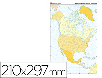 [7187-5] MAPA MUDO COLOR DIN A4 AMERICA DEL NORTE POLITICO