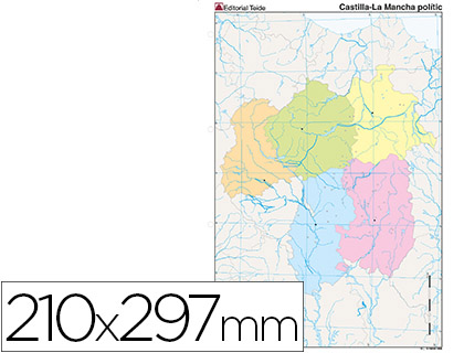 [7227-8] MAPA MUDO COLOR DIN A4 CASTILLA-LA MANCHA POLITICO