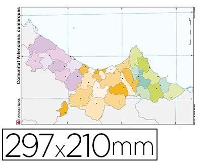 [7216-2] MAPA MUDO COLOR DIN A4 COMUNIDAD VALENCIANA POLITICO