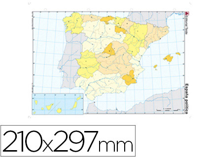 [7199-8] MAPA MUDO COLOR DIN A4 ESPAÑA POLITICO