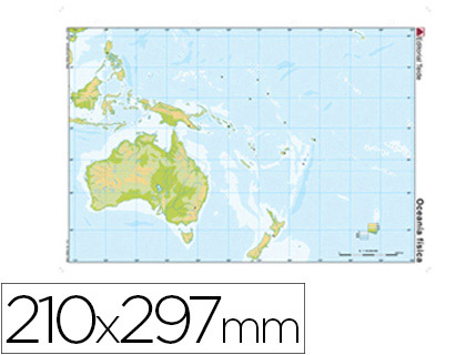 [7193-6] MAPA MUDO COLOR DIN A4 OCEANIA FISICO