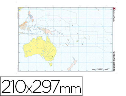 [7195-0] MAPA MUDO COLOR DIN A4 OCEANIA POLITICO