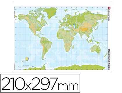 [7211-7] MAPA MUDO COLOR DIN A4 PLANISFERIO FISICO