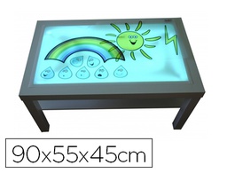 [1000] MESA CON LUZ HENBEA MADERA DE HAYA SUPERFICIE METACRILATO BLANCO Y LUCES LED 90X55X45 CM